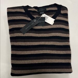 Magaschoni Men's Black and Brown Striped Crewneck Sweater 💯 Cashmere